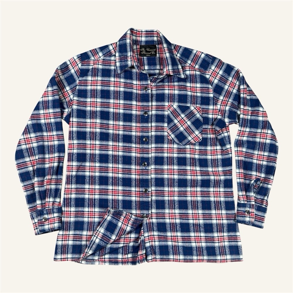 Vtg THE VERMONT FLANNEL Co Shirt Women Sz S Button Plaid Buffalo Blue USA Cotton